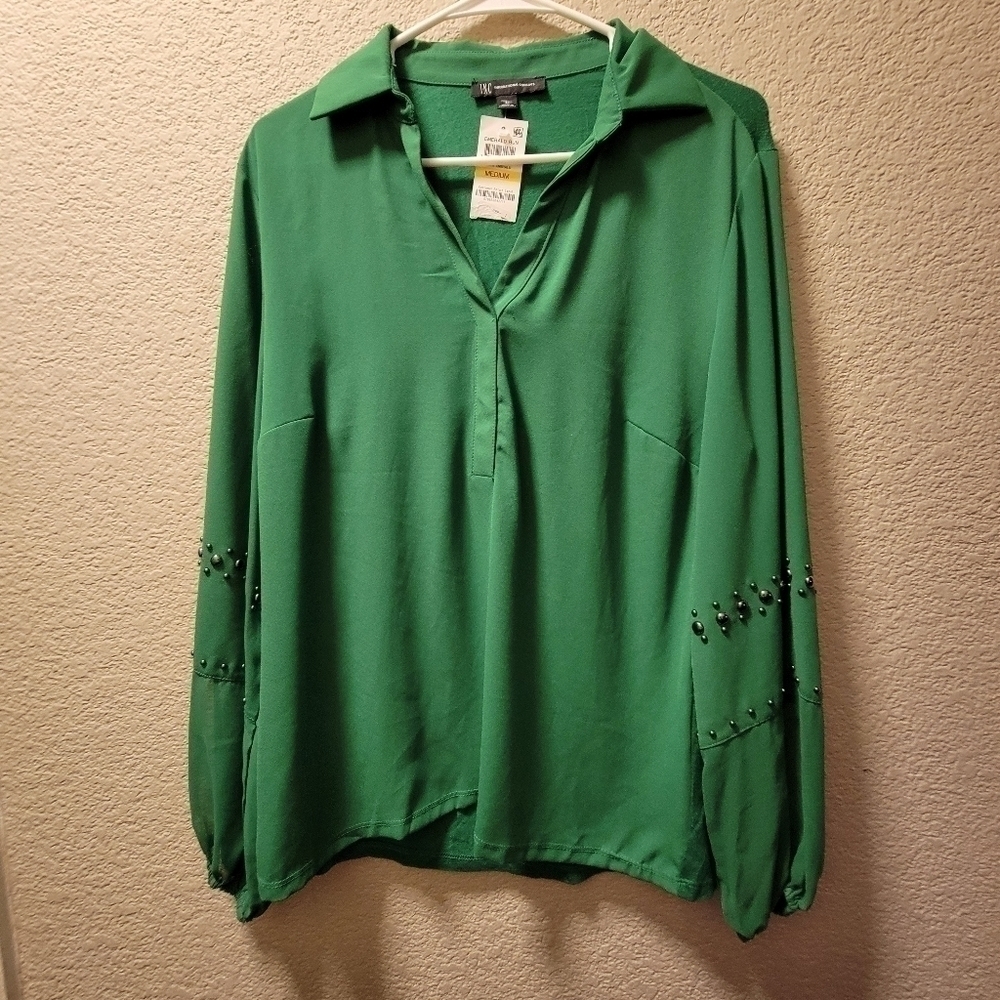 I.N.C vneck long sleeve blouse with jewel design on sleeves